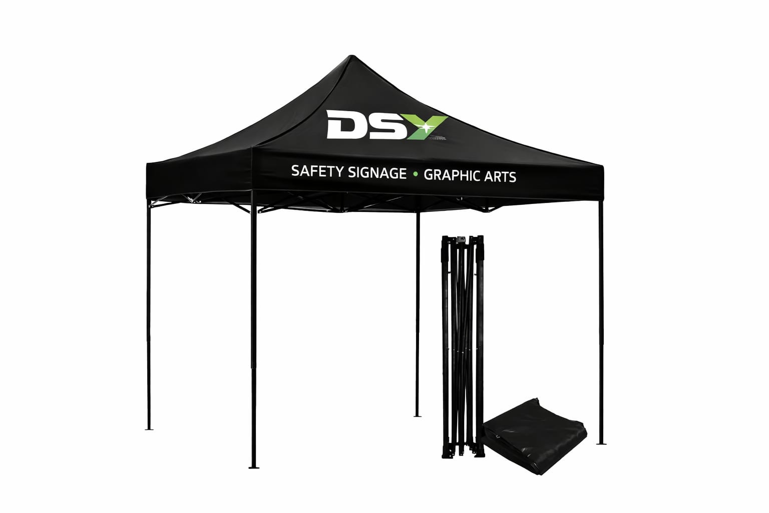Carpa promocional DSX con branding de marca