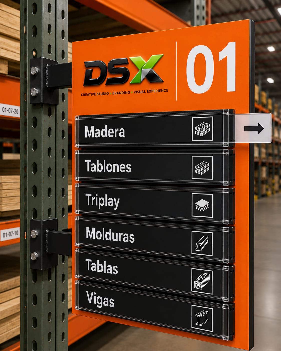 Directorio industrial de señalética modular para almacén
